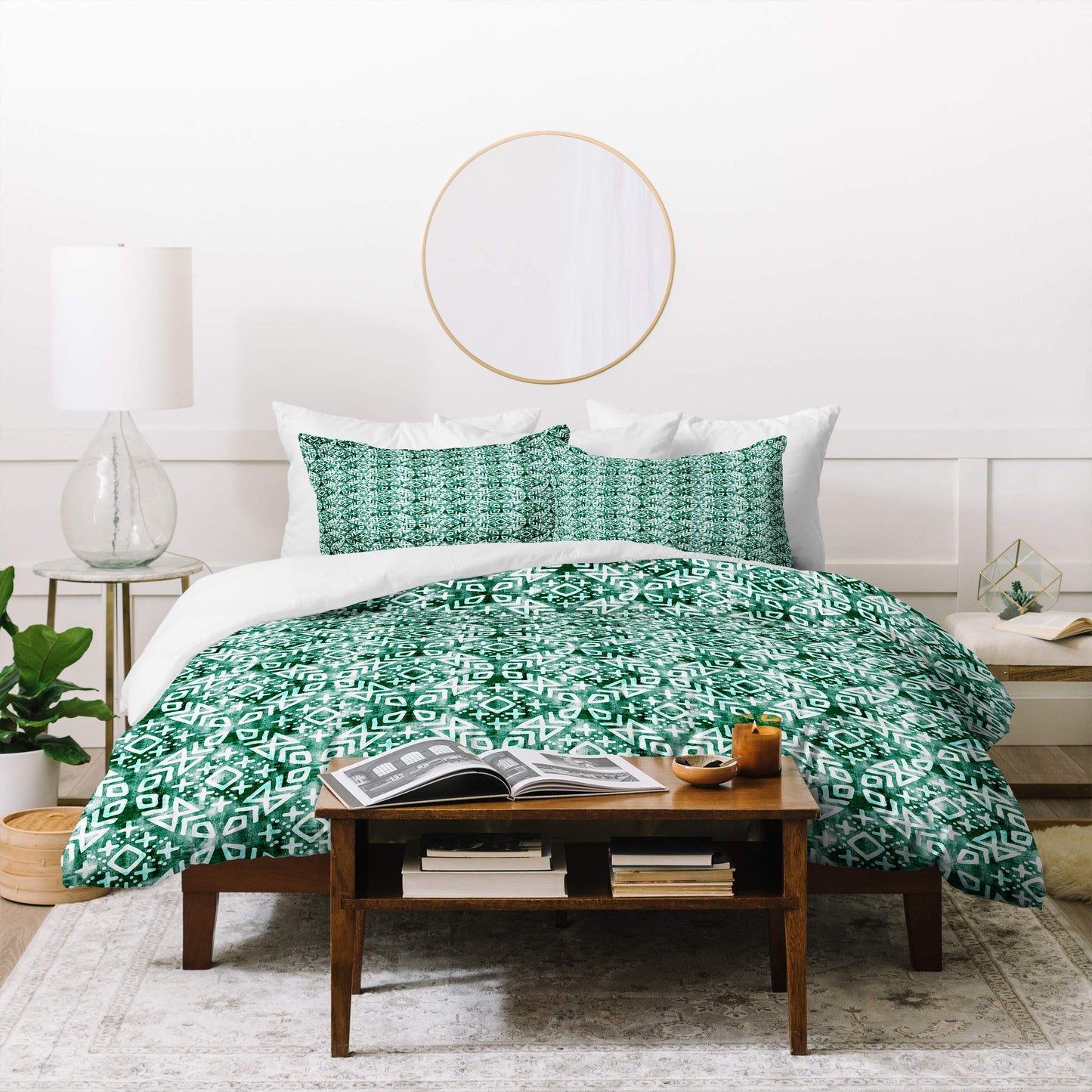 Little Arrow Design Co. Modern Moroccan in Emerald Duvet Set with Two Pillow Shams, King, Green