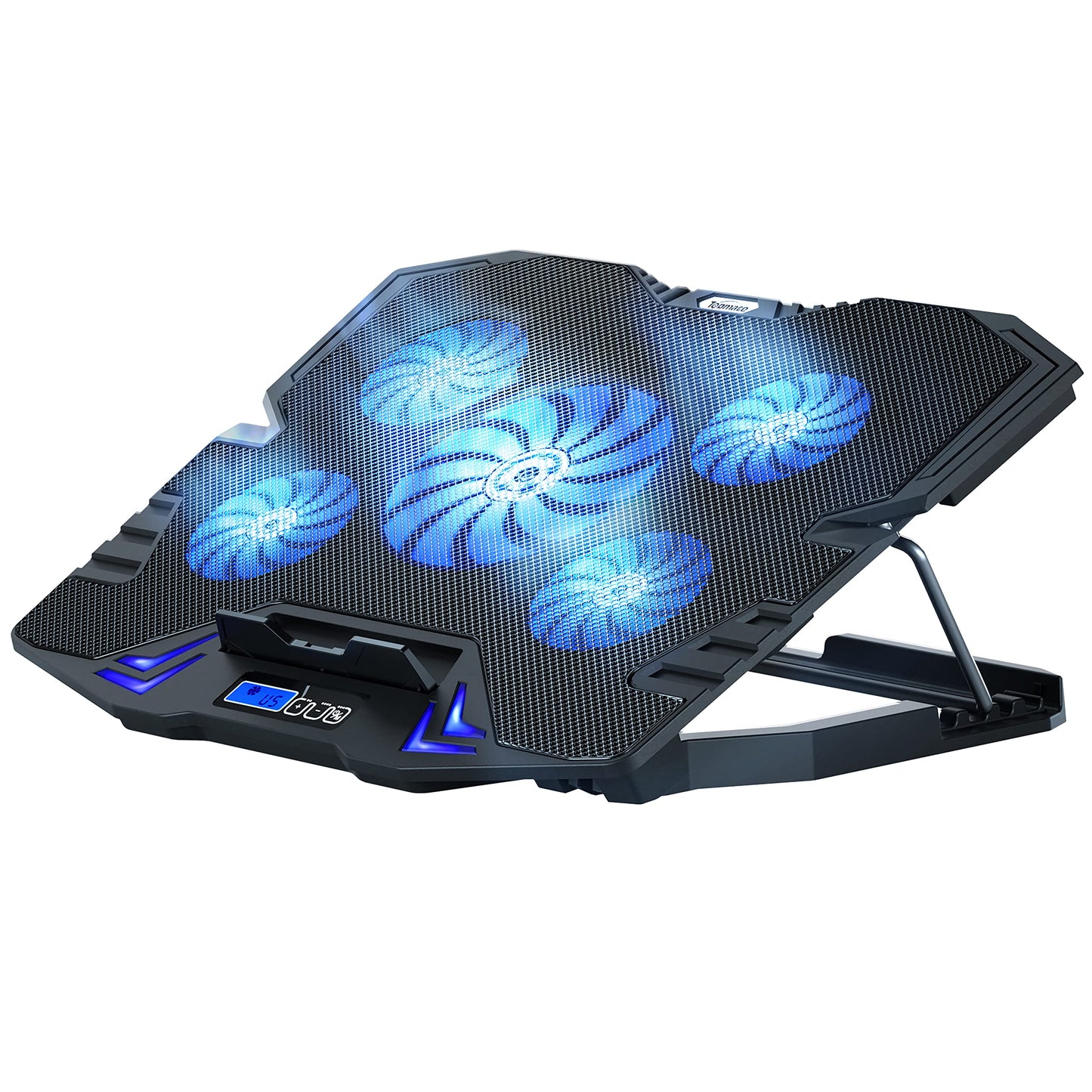 C5 Laptop Cooling Pad Gaming Notebook Cooler, Laptop Fan Cooling Stand Adjustable Height with 5 Quiet Fans Blue LED Light, Computer Chill Mat with LCD Controller, for 10-15.6 Inch Laptops