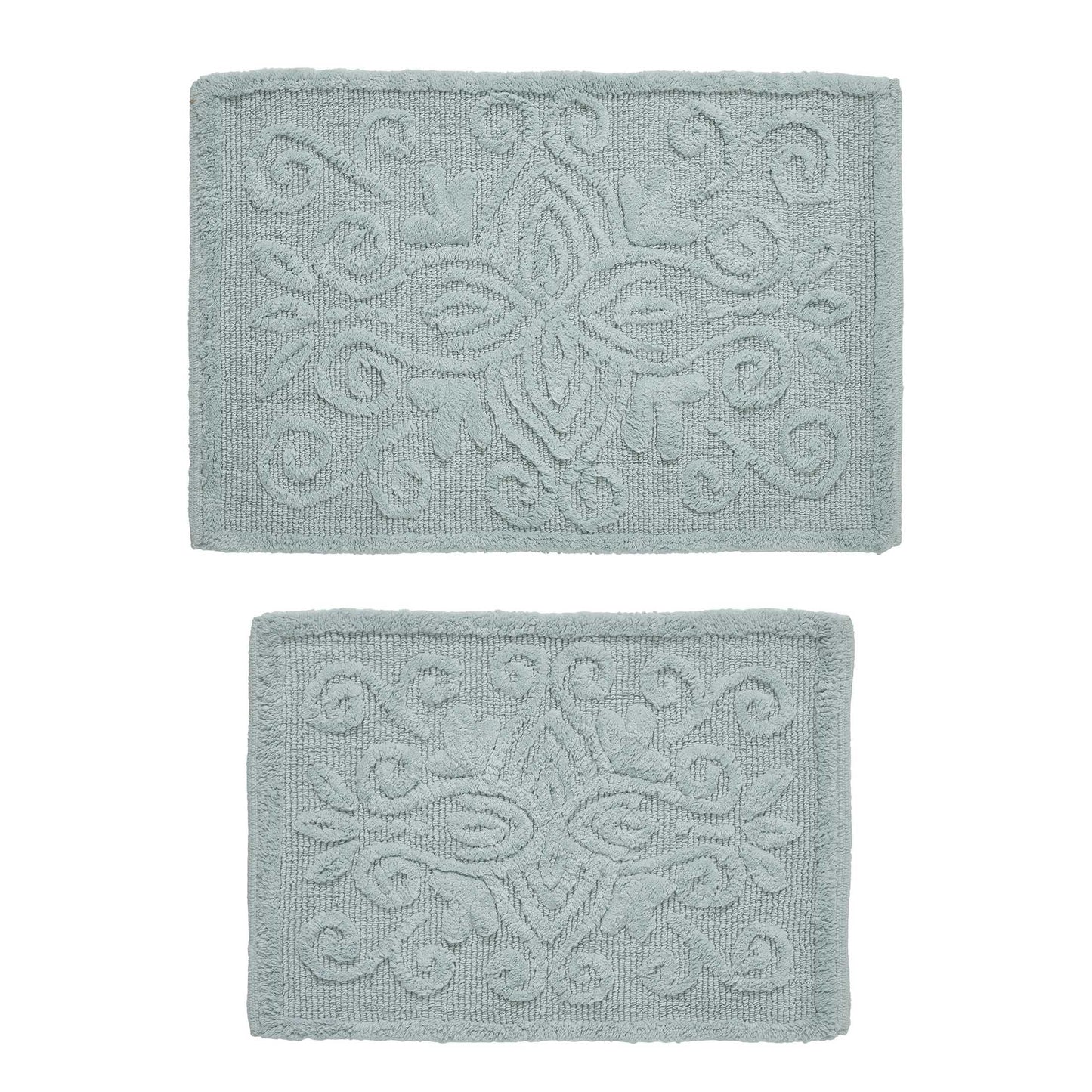 Bathroom Rug Set Stylish Cotton Decor, Soft  Absorbent, 2 Piece, Karri Blue