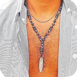 Surfboard pendant necklace with Labradorite for men