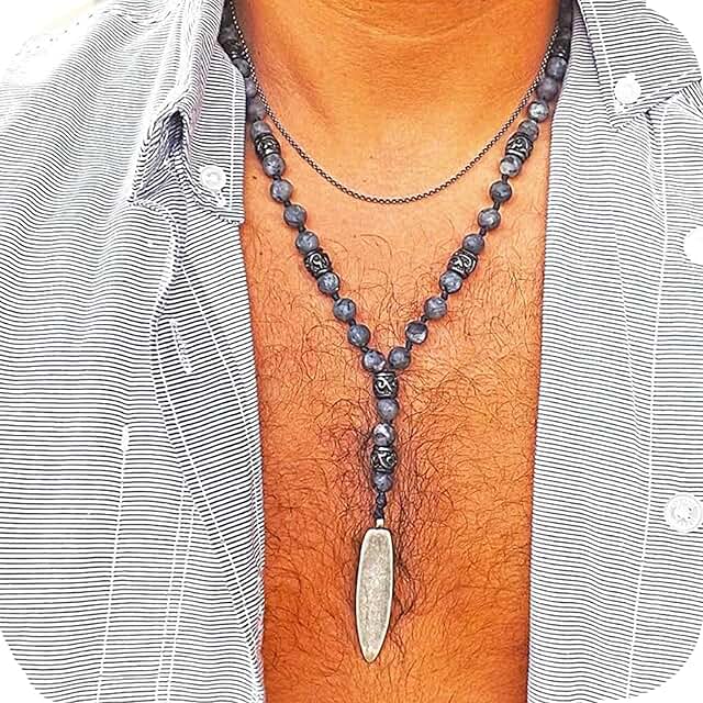 Surfboard pendant necklace with Labradorite for men