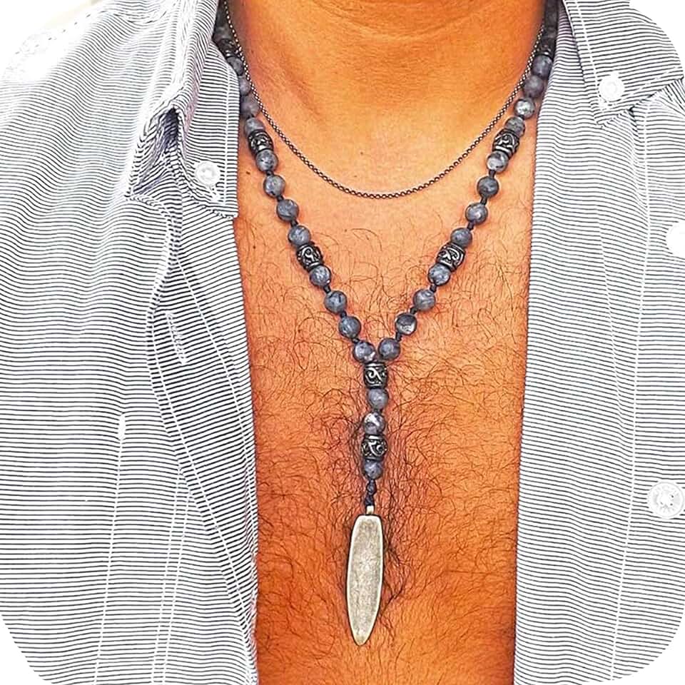 Surfboard pendant necklace with Labradorite for men