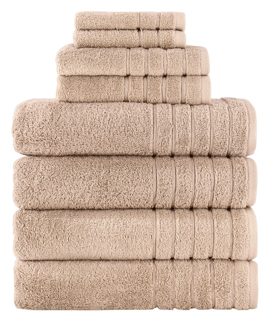 Towel Set for Bathroom, 100% Turkish Cotton, Quick Dry, Soft and Absorbent Bath Towels, Hand Towels, and Washcloths, Barnum  8-Piece Set Beige)