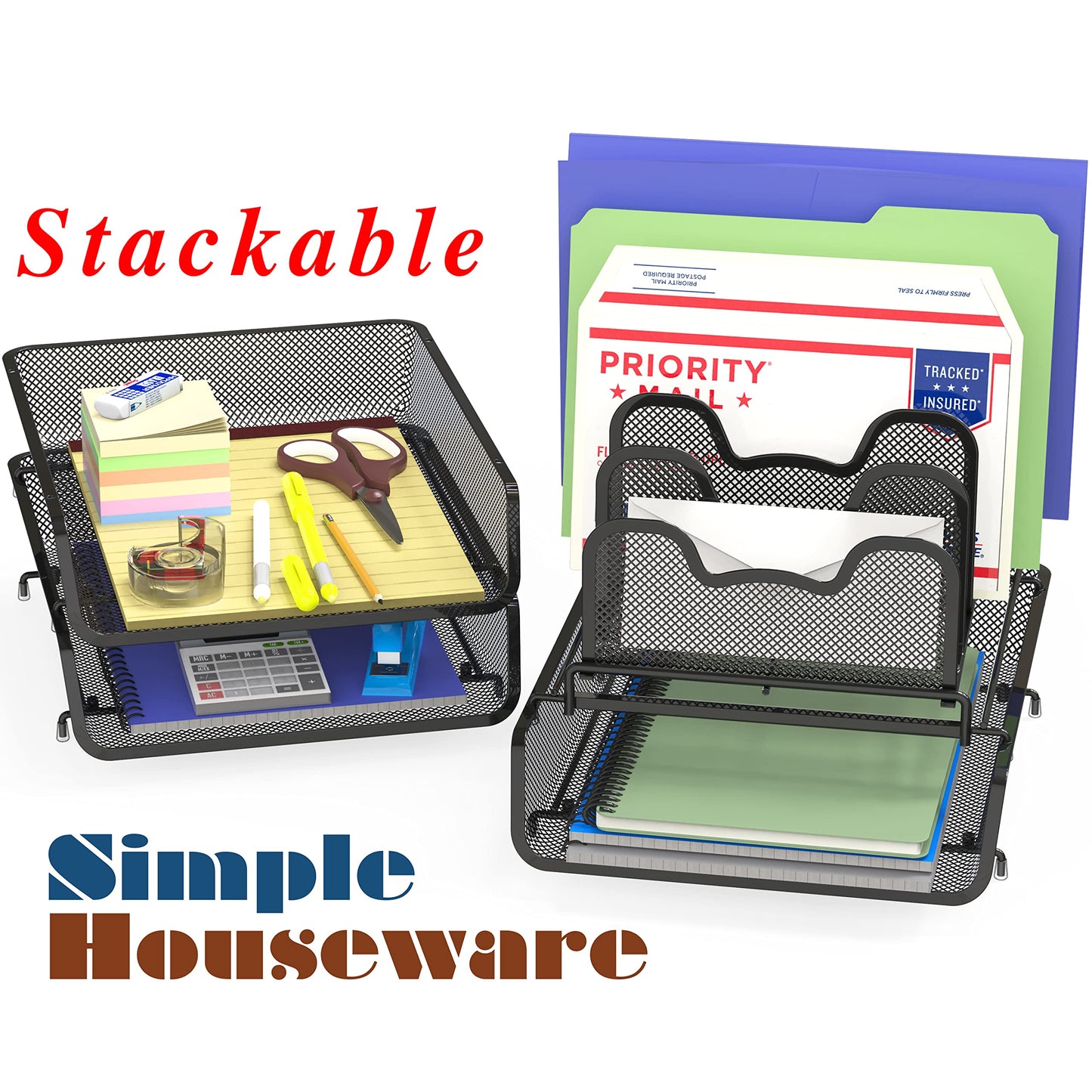 3-Tier Stackable Desk Organizer with 5 Compartments