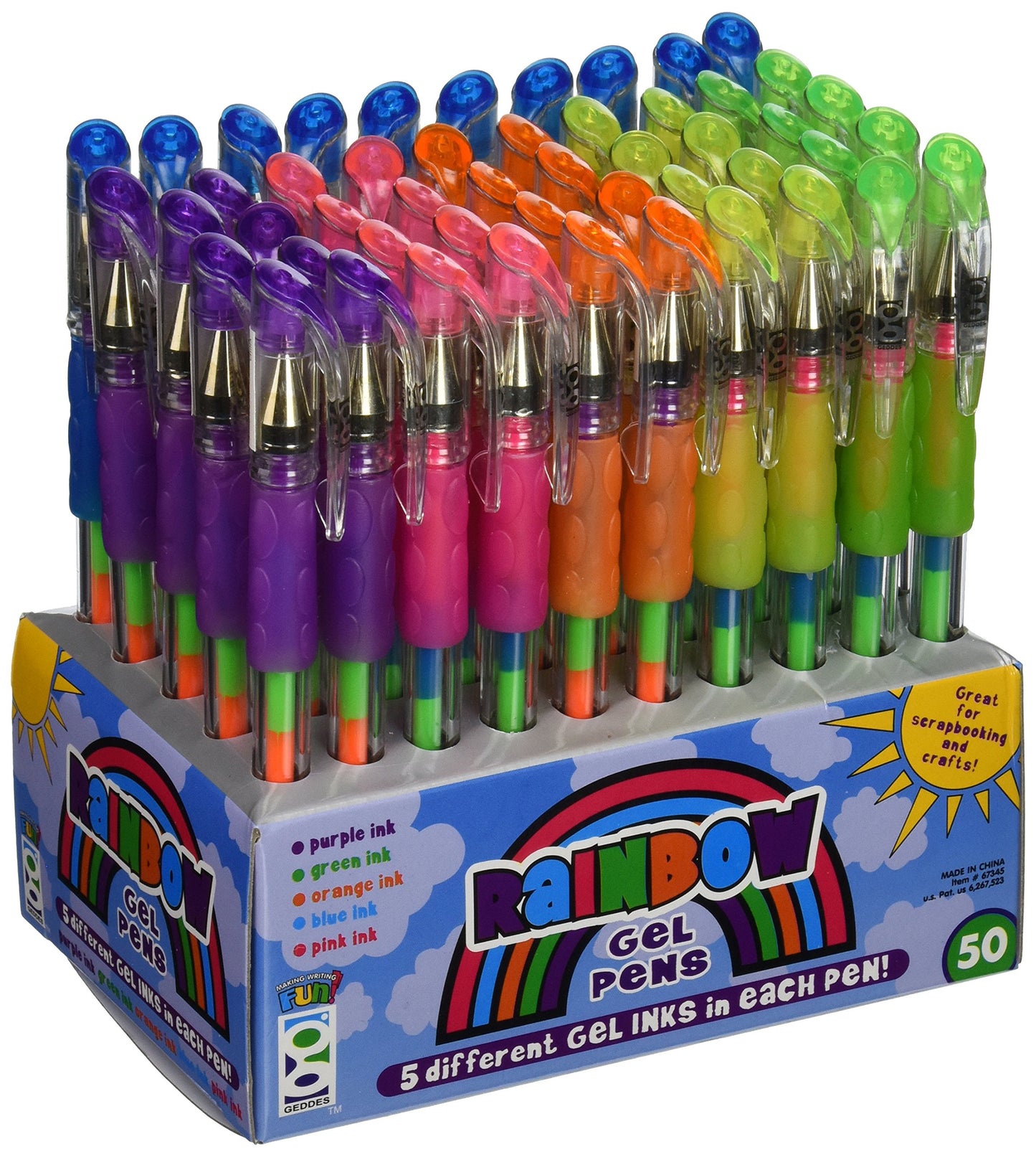 Rainbow Color Assorted Gel Pen Set, 50 Pack