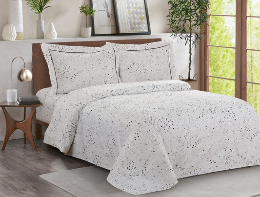French White N Black Dots Pattern, Ultra Soft 200 Thread Count Cotton Percale, White, Twin 39-inch, 6 Piece Duvet Set, Bedding Duvet Cover Set for Two Beds