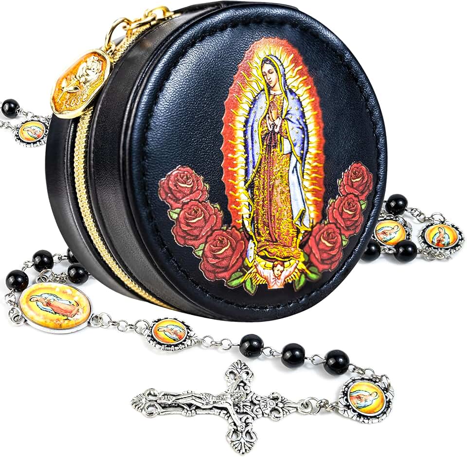 8mm Glass Pearl Catholic Rosary Necklace with Prayer Box