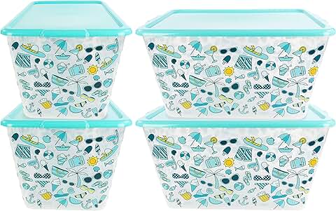 Set of four large clear plastic storage bins with lids