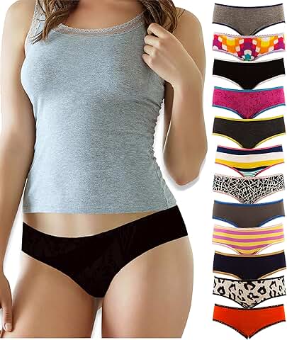 Women's 12 Pack Cotton Spandex Hipster Panties