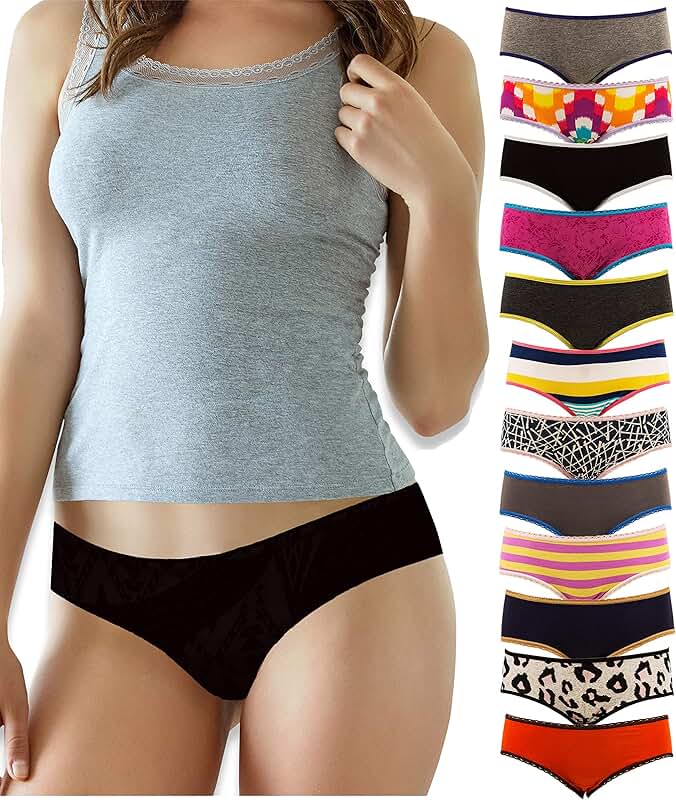 Women's 12 Pack Cotton Spandex Hipster Panties