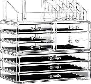 Set of 3 Clear Acrylic Makeup Organizers with 8 Drawers