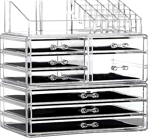 Set of 3 Clear Acrylic Makeup Organizers with 8 Drawers