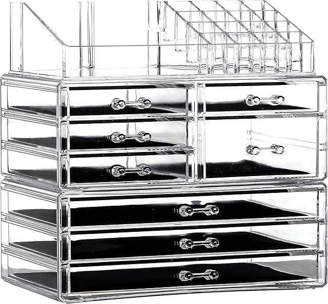 Set of 3 Clear Acrylic Makeup Organizers with 8 Drawers