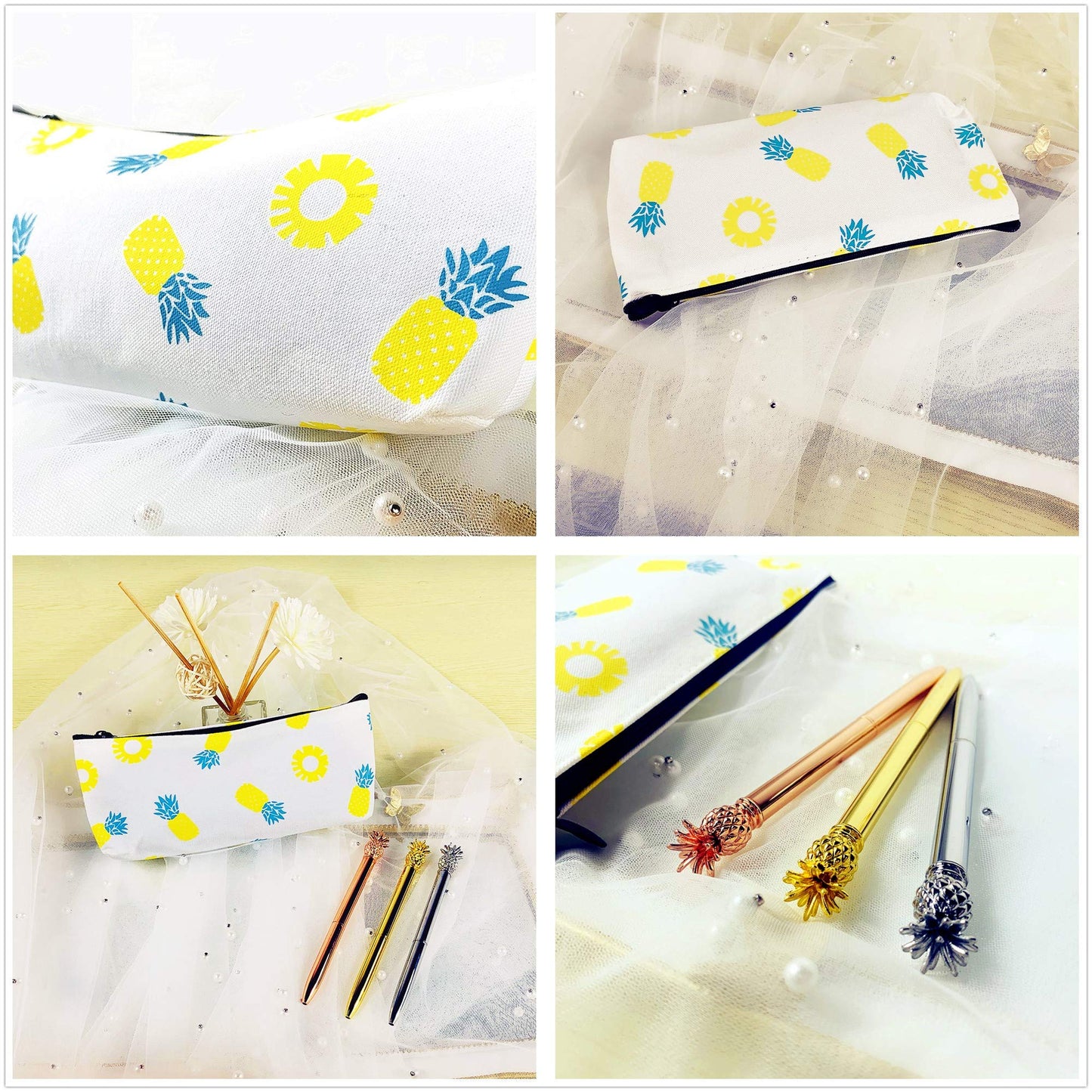 Pineapple Ballpoint Pen Set with Pencil Pouch and Stickers