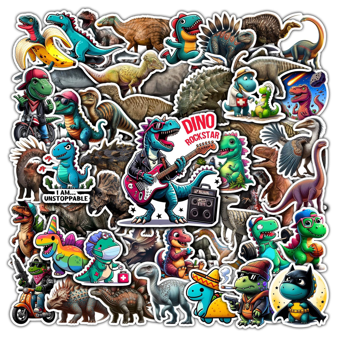 50 Pack Cute Dinosaur Animal Vinyl Stickers