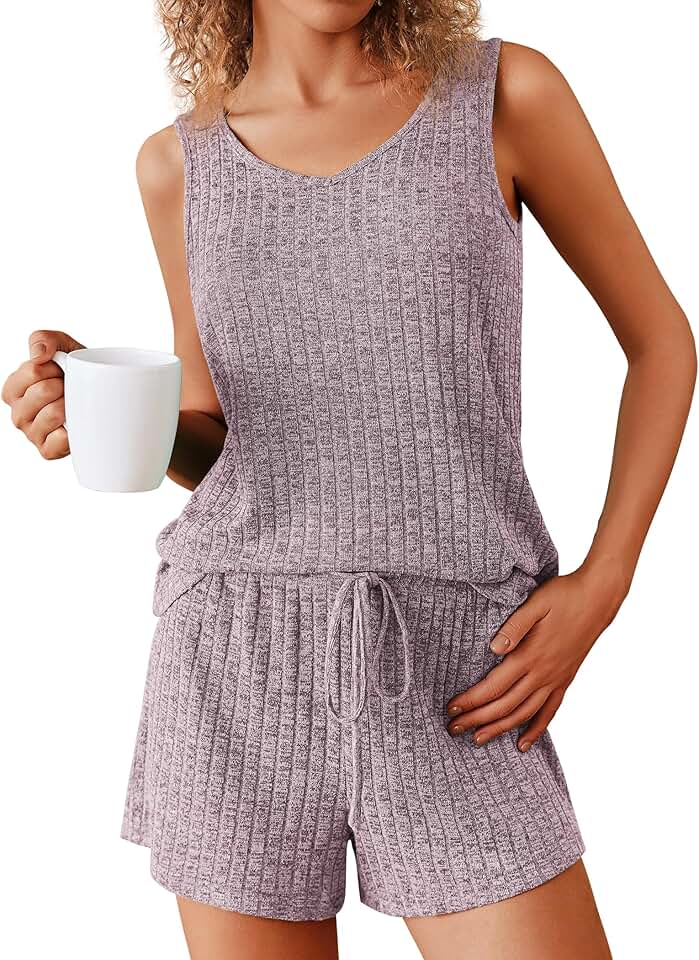 Women's Sleeveless V-Neck Pajama Set in Ribbed Knit