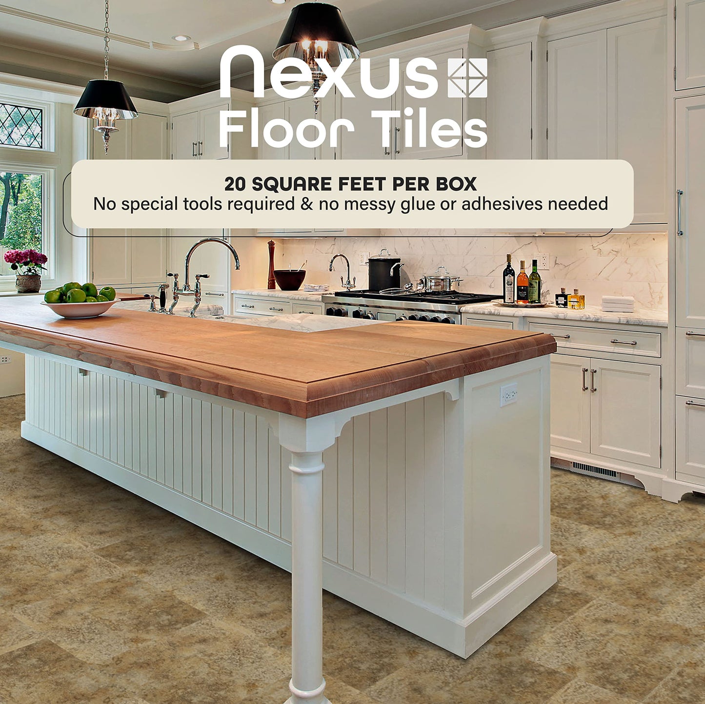 Nexus Self Adhesive 12-Inch Vinyl Floor Tiles, 20 Tiles  12" x 12", Granite Pattern  Peel  Stick, DIY Flooring for Kitchen, Dining Room, Bedrooms  Bathrooms by Home Decor