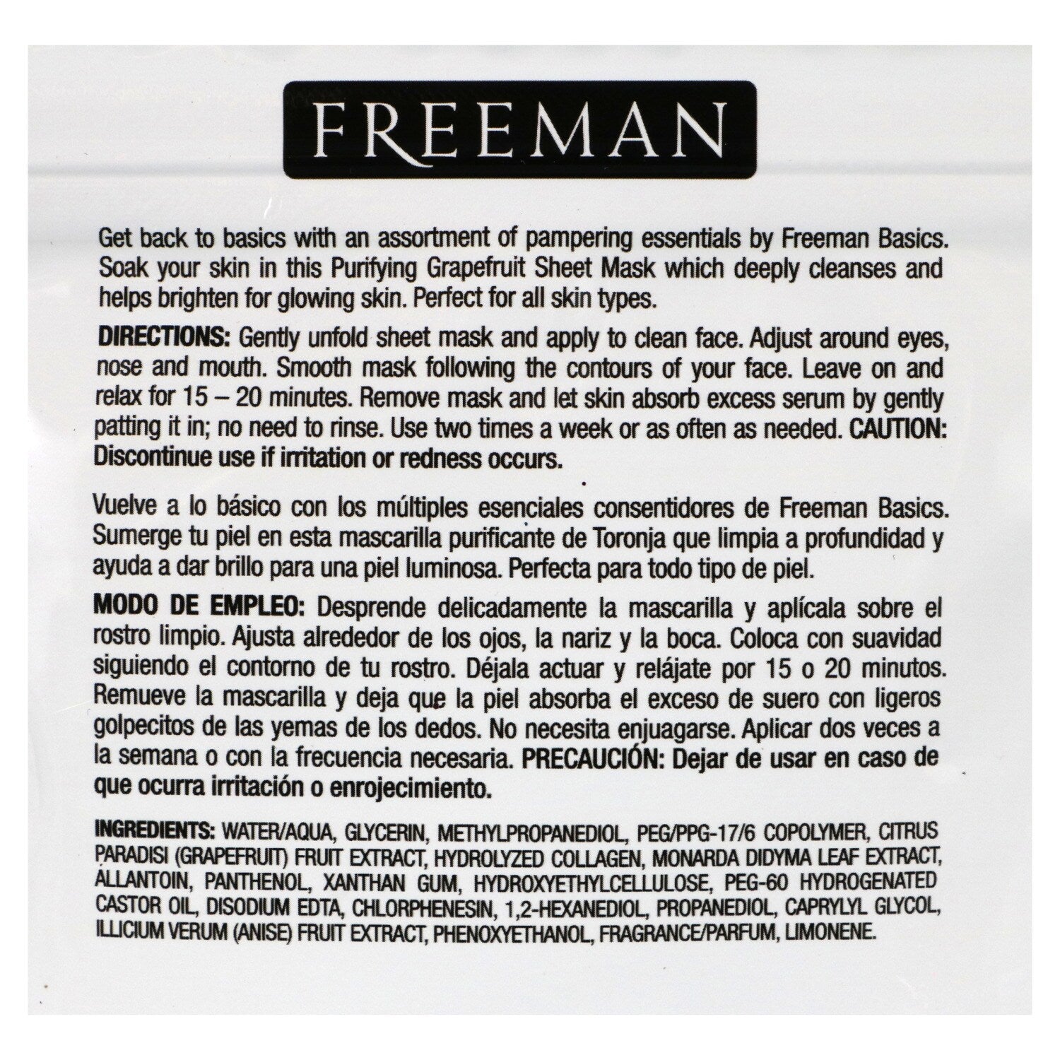 Freeman Purifying Grapefruit Sheet Masks, 2-ct. Packs (Pack of 12)