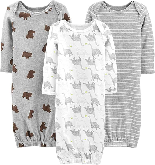 Three-pack of neutral cotton baby sleeper gowns