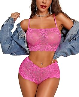 Women's Lace Floral 2-Piece Lingerie Set with Bra and High-Waist Underwear