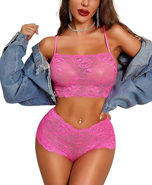 Women's Lace Floral 2-Piece Lingerie Set with Bra and High-Waist Underwear