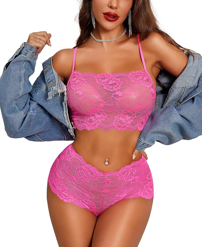 Women's Lace Floral 2-Piece Lingerie Set with Bra and High-Waist Underwear