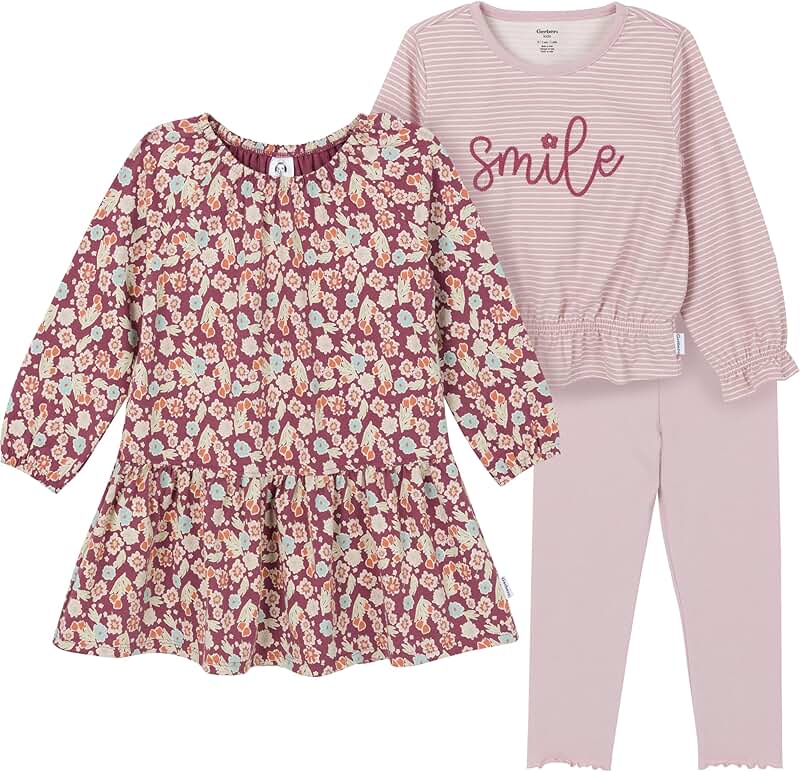 Baby Girls' 3-Piece Dress, Top, and Leggings Set