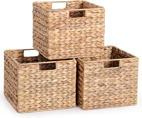 Large 12x12x10 Water Hyacinth Storage Baskets Set of 3