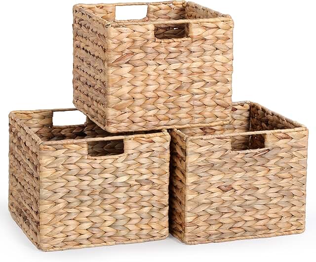Large 12x12x10 Water Hyacinth Storage Baskets Set of 3
