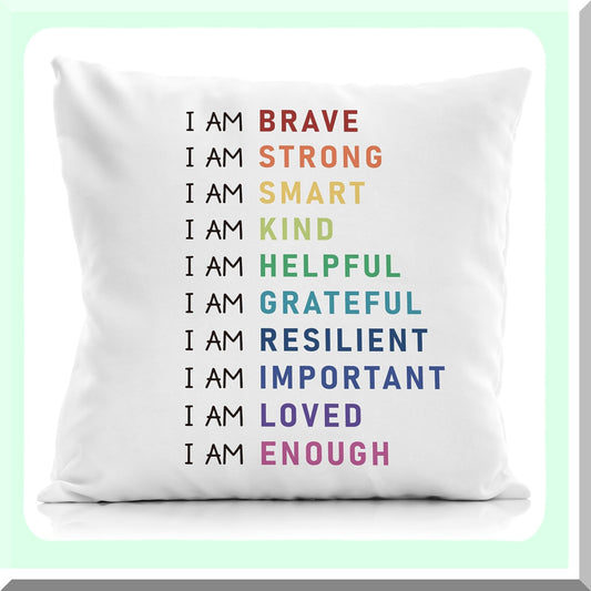 Rainbow Kindness Affirmations Pillowcase - Inspirational Decor for Teens Girls Nursery Room - Positive Affirmations Throw Pillow Cover 18x18 Inch
