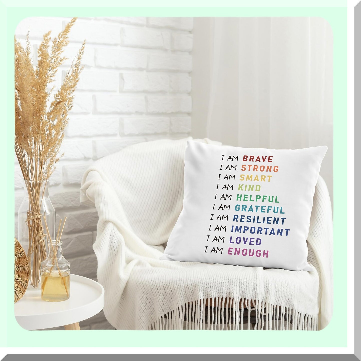 Rainbow Kindness Affirmations Pillowcase - Inspirational Decor for Teens Girls Nursery Room - Positive Affirmations Throw Pillow Cover 18x18 Inch