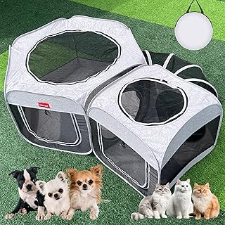Portable 2-Room Dog and Cat Playpen with Tunnel