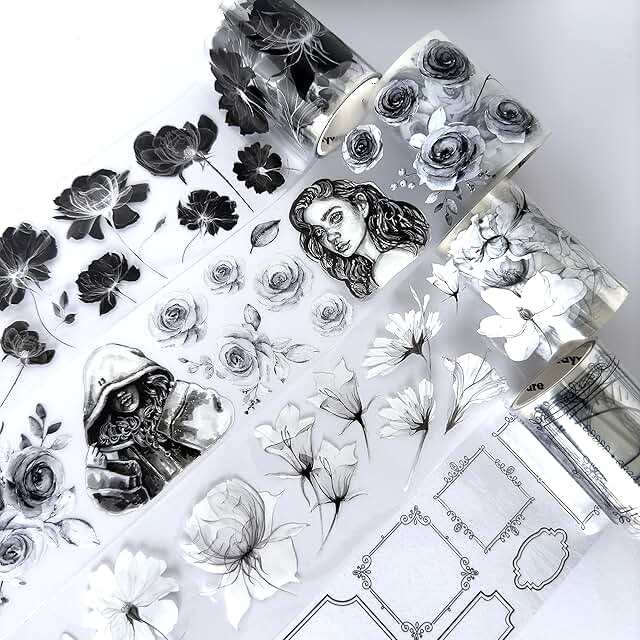 Black and white PET tapes for journaling and scrapbooking