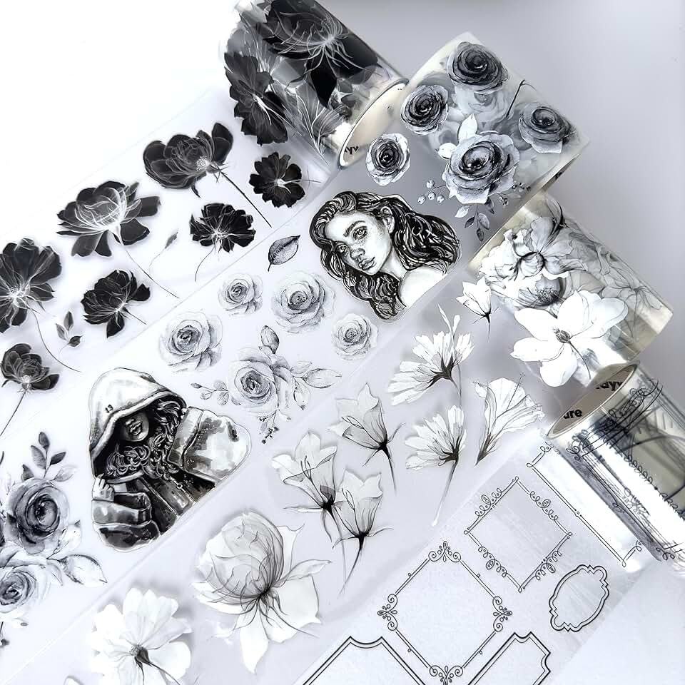 Black and white PET tapes for journaling and scrapbooking