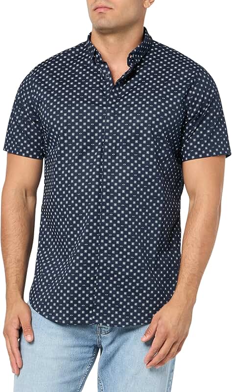 Men's Slim Fit Short Sleeve Micro Print Shirt