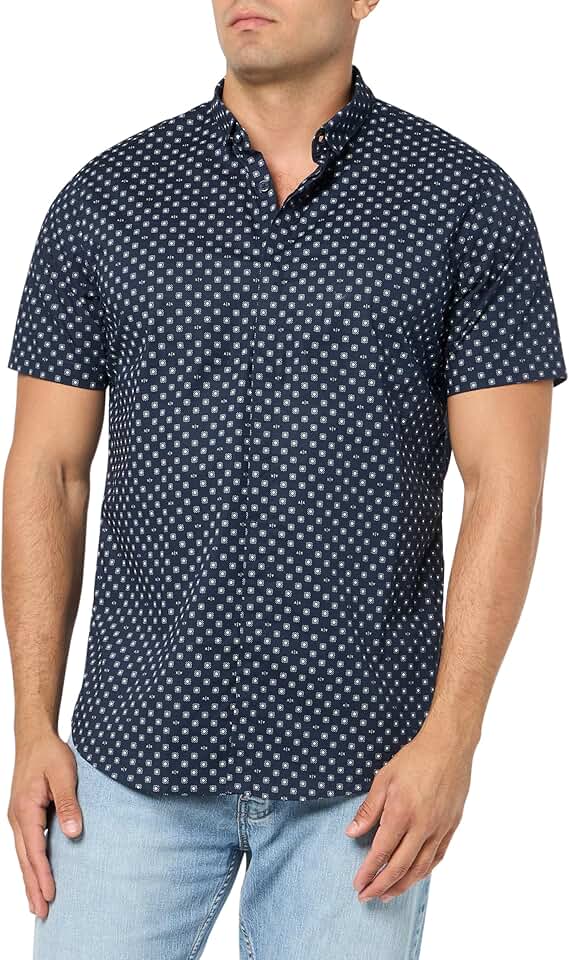 Men's Slim Fit Short Sleeve Micro Print Shirt