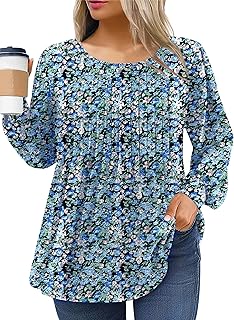 Plus Size Long Sleeve Pleated Crew Neck Tunic