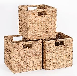 Set of 3 Water Hyacinth Storage Baskets, 11x11x11 inches