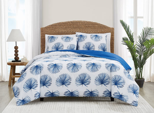 Summer Palm, Full/Queen, White/Blue