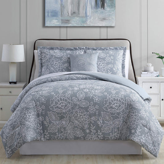 Olivia 8-Piece Reversible Bed in a Bag Silver Blue, Queen)