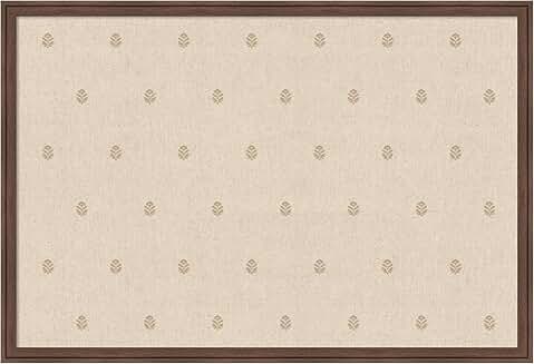 Beige Botanical Fabric Pinboard, 38 x 26, with Brown Frame
