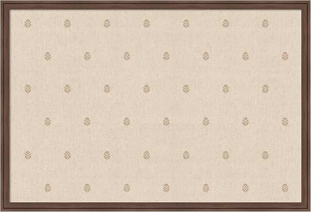 Beige Botanical Fabric Pinboard, 38 x 26, with Brown Frame