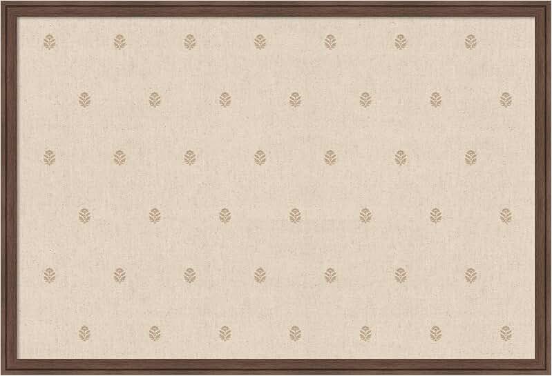 Beige Botanical Fabric Pinboard, 38 x 26, with Brown Frame