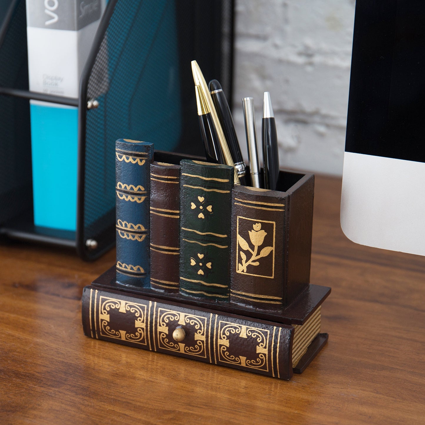 Decorative Desk Organizer with Drawer and Book Design