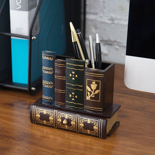 Decorative Desk Organizer with Drawer and Book Design