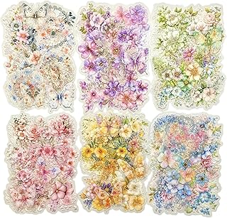 Misty Weaving Flower Stickers, 60 Waterproof Floral Designs
