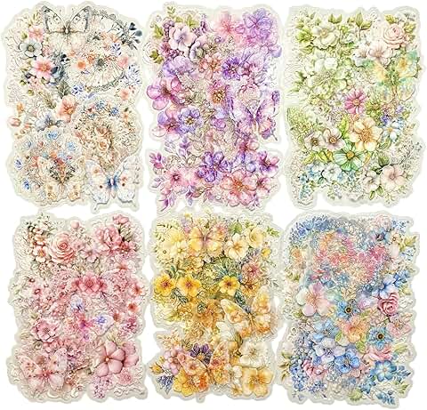 Misty Weaving Flower Stickers, 60 Waterproof Floral Designs