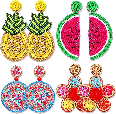 Set of 4 colorful beaded dangle earrings for women