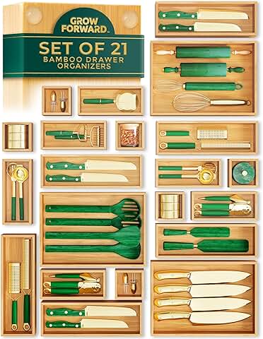 Set of 21 Wooden Drawer Organizer Boxes for Storage