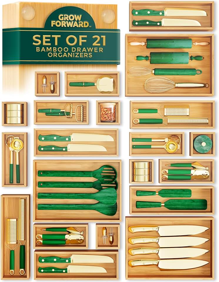 Set of 21 Wooden Drawer Organizer Boxes for Storage